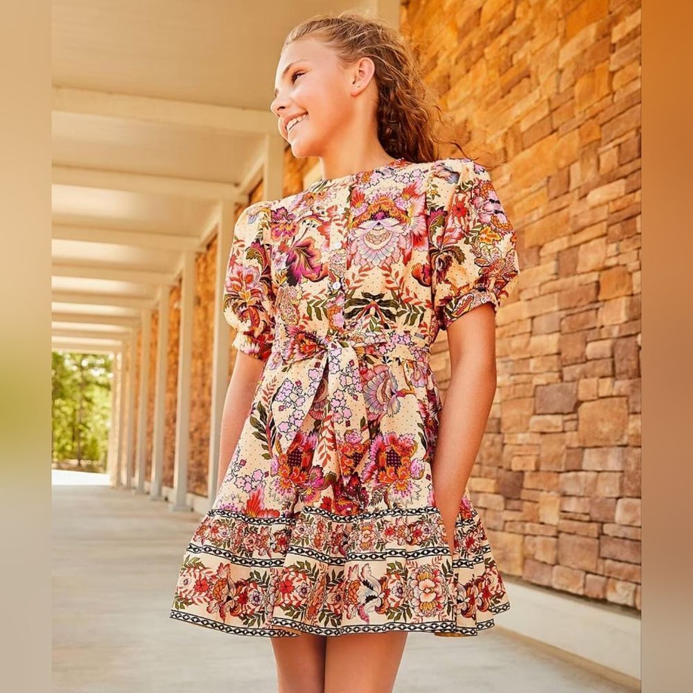 Girls Fall Autumn Colors Print Dress Size 8